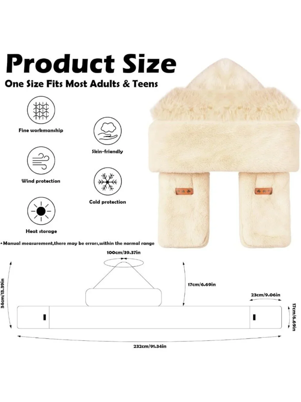 Cozy 3-in-1 Hooded Scarf Set for Women | Thick Faux Fur Winter Hat, Scarf